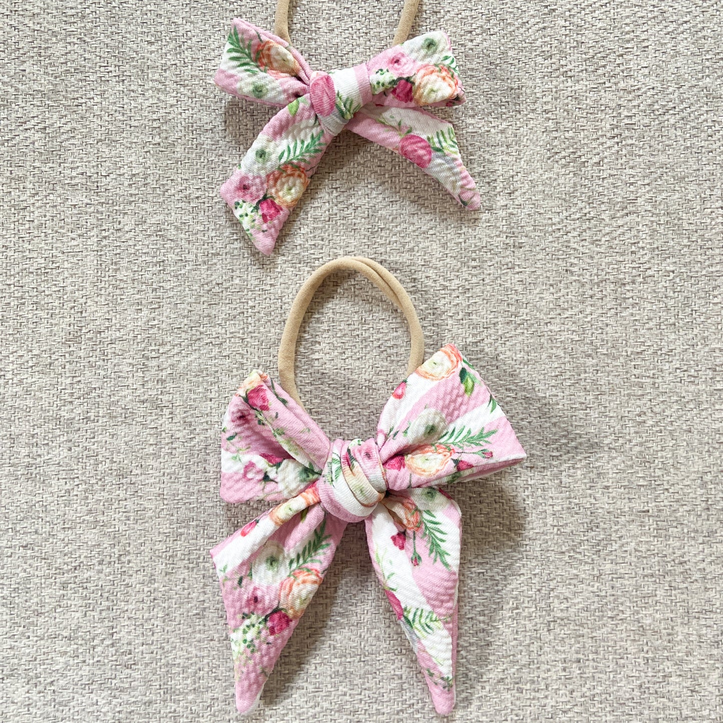 Floral Pink Stripe Bow