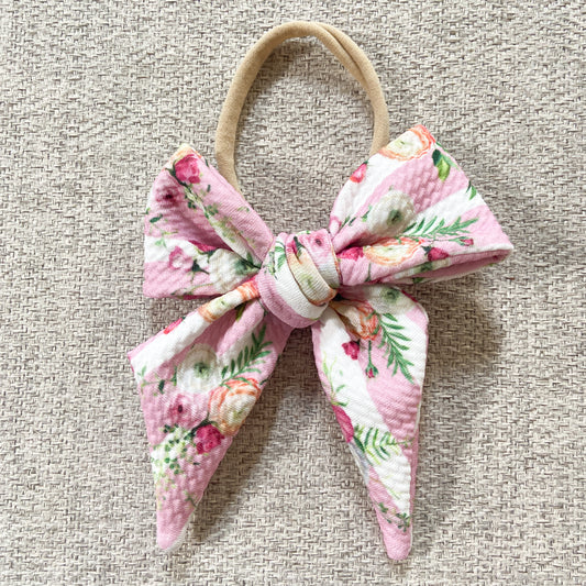 Floral Pink Stripe Bow